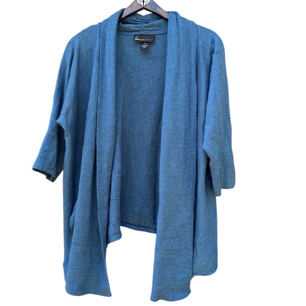 Lane Bryant Blue Merino Wool Blend Open Front Cardigan Sweater 18/20 Pockets